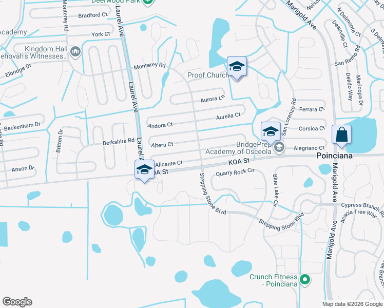 map of restaurants, bars, coffee shops, grocery stores, and more near 78 Alicante Court in Poinciana