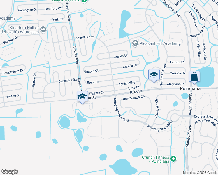 map of restaurants, bars, coffee shops, grocery stores, and more near 78 Alicante Court in Poinciana
