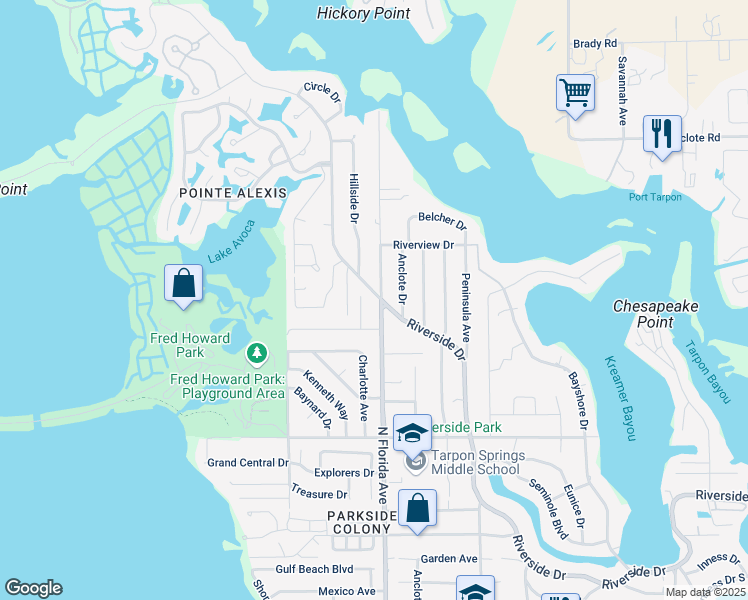 map of restaurants, bars, coffee shops, grocery stores, and more near 1092 North Florida Avenue in Tarpon Springs