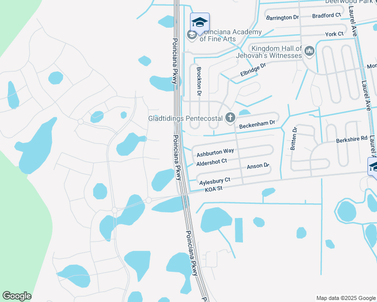 map of restaurants, bars, coffee shops, grocery stores, and more near 345 Aldershot Court in Kissimmee