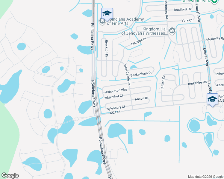 map of restaurants, bars, coffee shops, grocery stores, and more near 322 Ashburton Way in Kissimmee