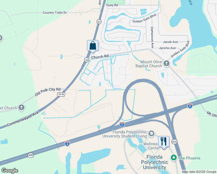 map of restaurants, bars, coffee shops, grocery stores, and more near 8589 Rindge Road in Polk City