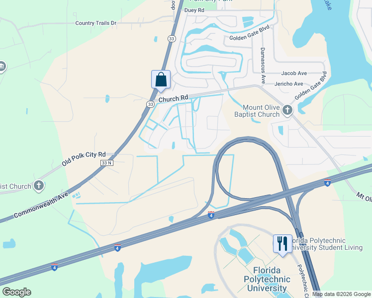 map of restaurants, bars, coffee shops, grocery stores, and more near 8589 Rindge Road in Polk City