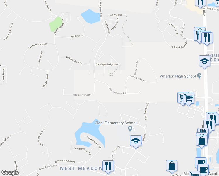map of restaurants, bars, coffee shops, grocery stores, and more near 8540 Grand Alberato Road in Tampa