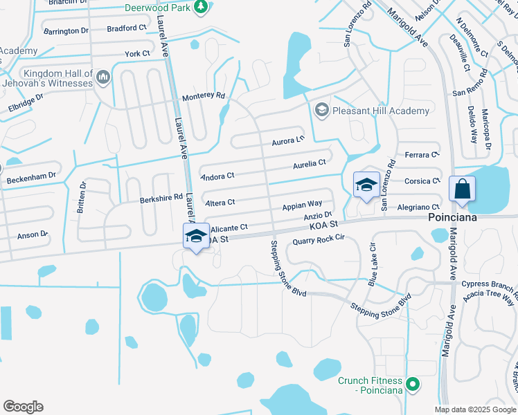 map of restaurants, bars, coffee shops, grocery stores, and more near 78 Alicante Court in Poinciana