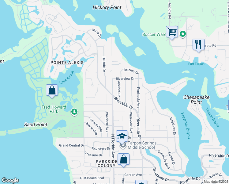 map of restaurants, bars, coffee shops, grocery stores, and more near 1100 North Florida Avenue in Tarpon Springs