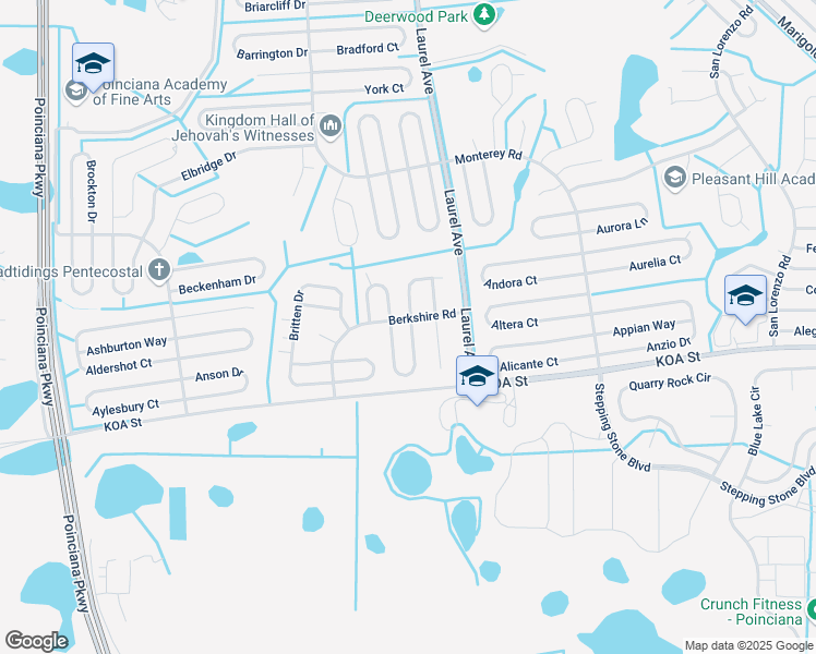 map of restaurants, bars, coffee shops, grocery stores, and more near 404 Bridgewater Court in Poinciana