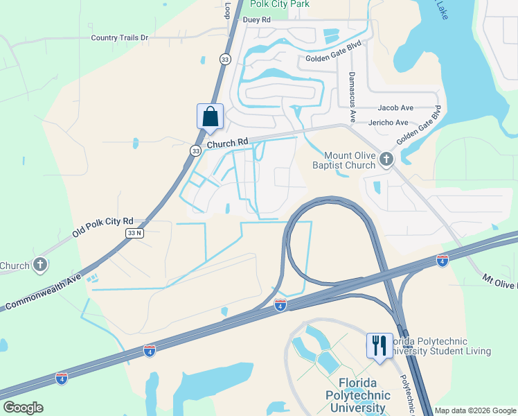 map of restaurants, bars, coffee shops, grocery stores, and more near 8589 Rindge Road in Polk City