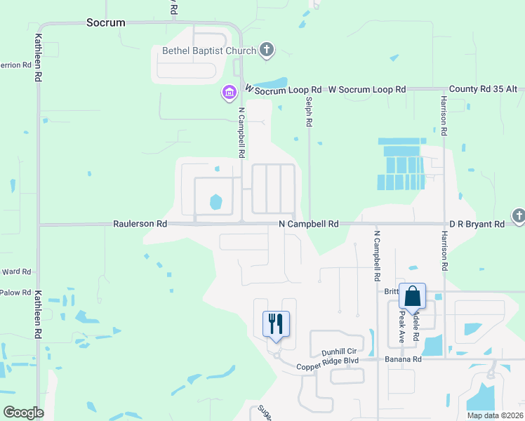 map of restaurants, bars, coffee shops, grocery stores, and more near 8750 Fort Socrum Village Way in Lakeland