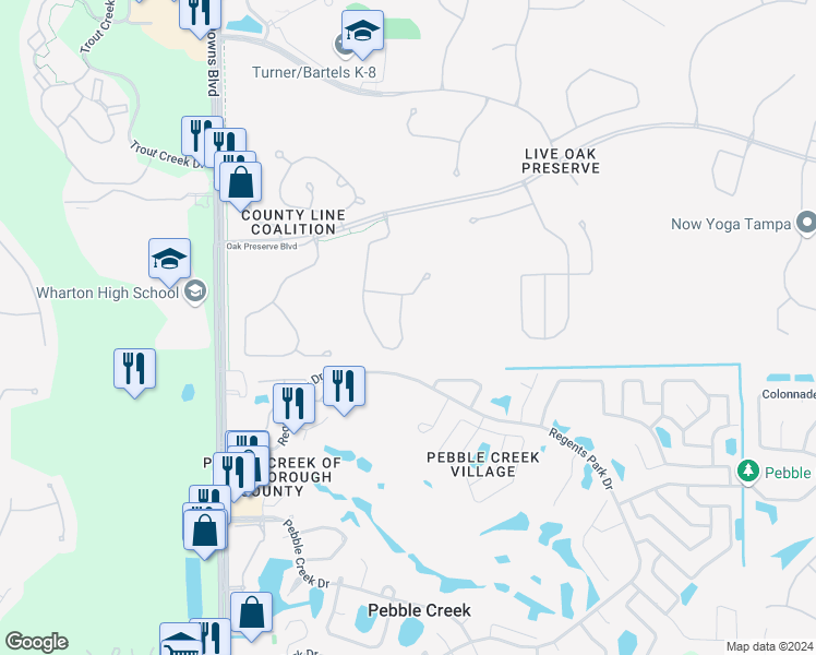 map of restaurants, bars, coffee shops, grocery stores, and more near 20012 Nob Oak Ave in Tampa