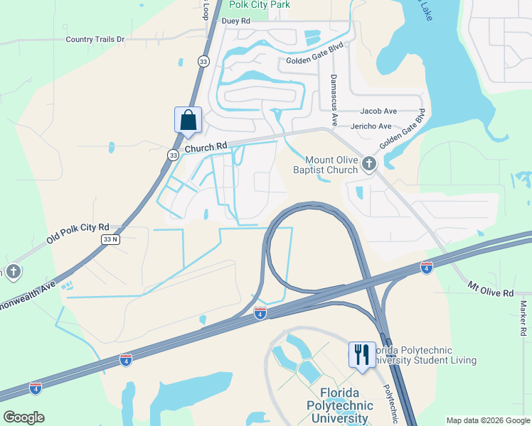 map of restaurants, bars, coffee shops, grocery stores, and more near 8645 Rindge Road in Polk City