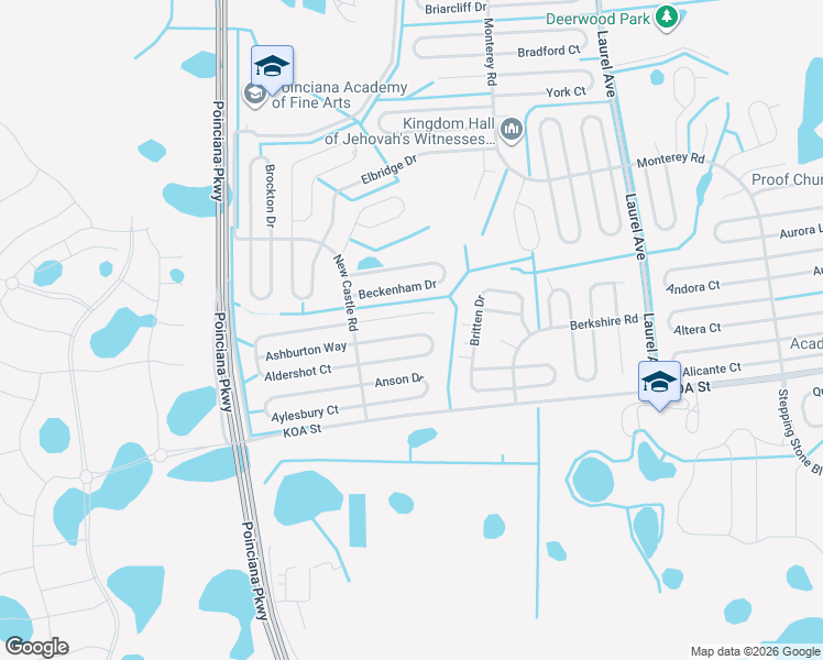 map of restaurants, bars, coffee shops, grocery stores, and more near 246 Abbotsbury Drive in Kissimmee