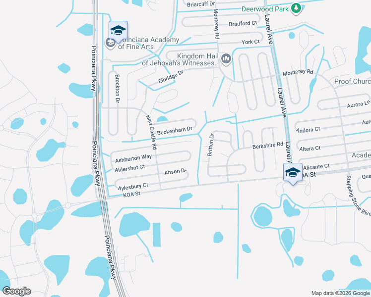 map of restaurants, bars, coffee shops, grocery stores, and more near 246 Abbotsbury Drive in Kissimmee