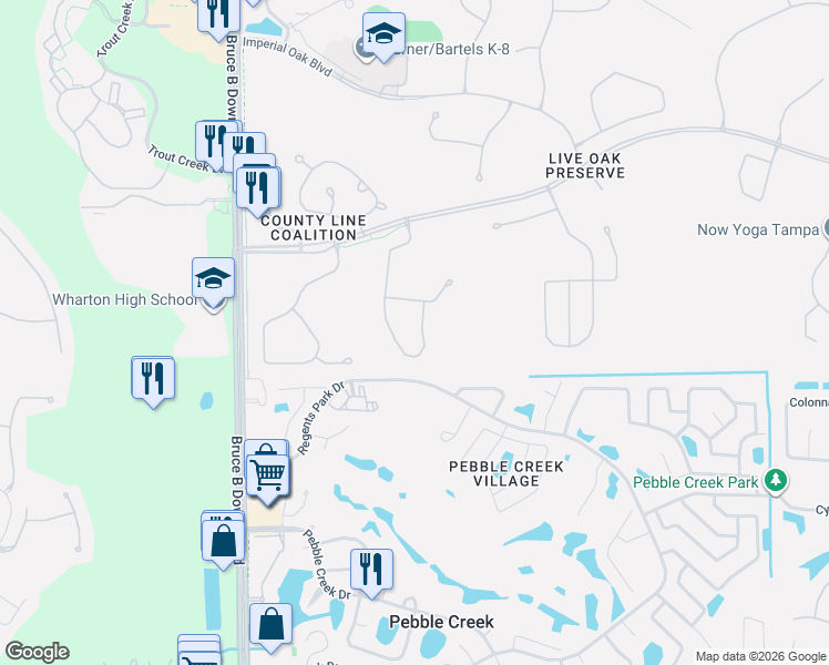 map of restaurants, bars, coffee shops, grocery stores, and more near 20041 Nob Oak Avenue in Tampa