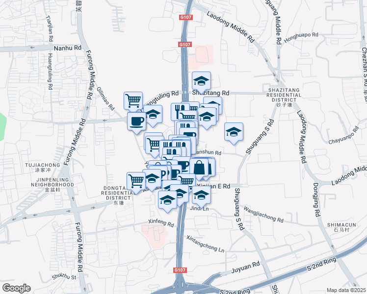 map of restaurants, bars, coffee shops, grocery stores, and more near Shao Shan Zhong Lu in Chang Sha Shi