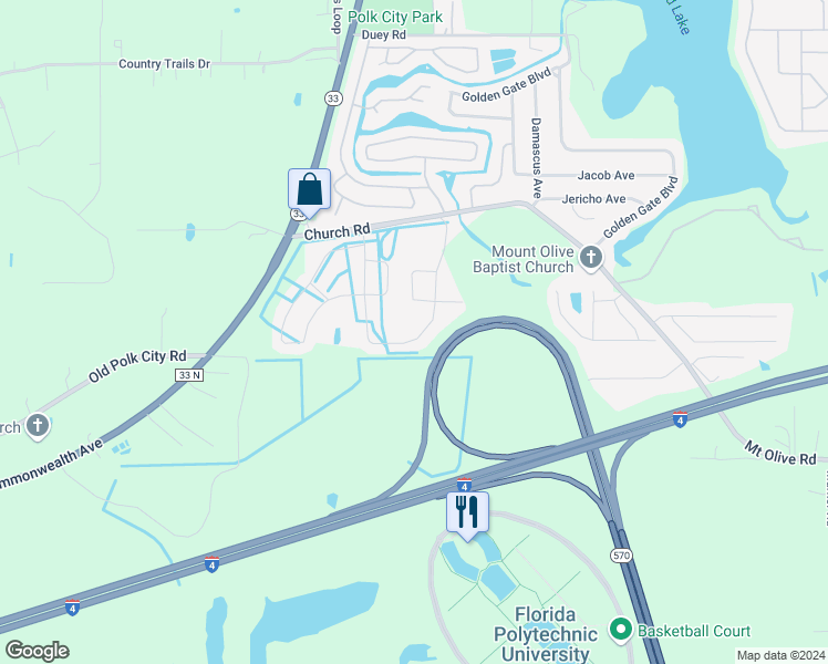 map of restaurants, bars, coffee shops, grocery stores, and more near 8645 Rindge Road in Polk City