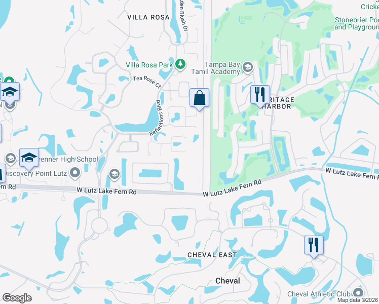 map of restaurants, bars, coffee shops, grocery stores, and more near 19102 Golden Cacoon Place in Lutz