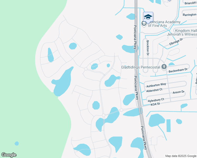 map of restaurants, bars, coffee shops, grocery stores, and more near 345 Aldershot Court in Kissimmee