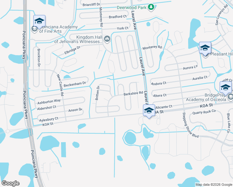 map of restaurants, bars, coffee shops, grocery stores, and more near 508 Britten Drive in Poinciana