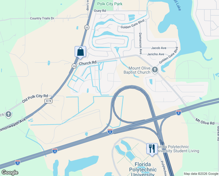 map of restaurants, bars, coffee shops, grocery stores, and more near 8645 Rindge Road in Polk City