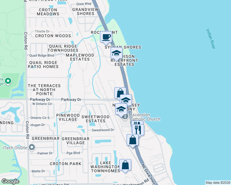 map of restaurants, bars, coffee shops, grocery stores, and more near 3514 North Harbor City Boulevard in Melbourne