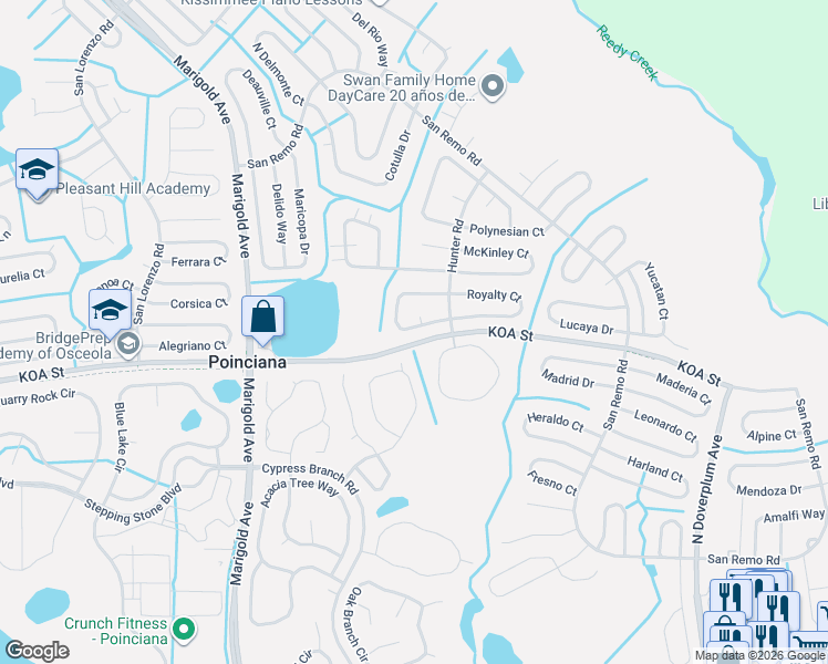 map of restaurants, bars, coffee shops, grocery stores, and more near 526 Imperial Place in Kissimmee