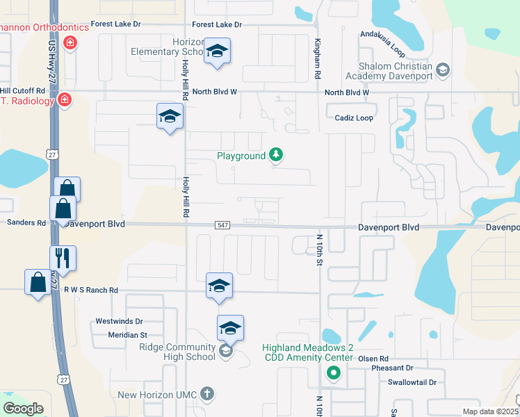 map of restaurants, bars, coffee shops, grocery stores, and more near 1360 Davenport Boulevard in Davenport