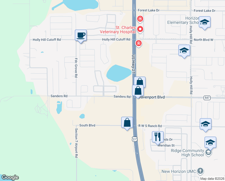 map of restaurants, bars, coffee shops, grocery stores, and more near 160 China Berry Circle in Davenport