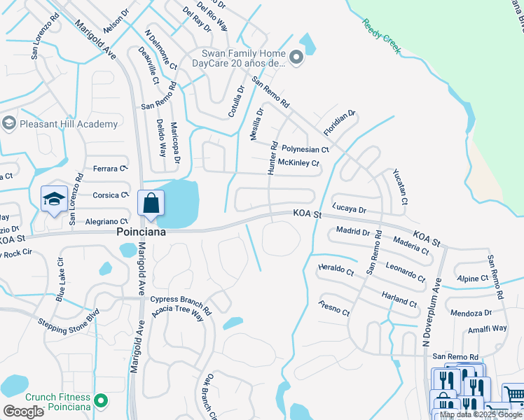map of restaurants, bars, coffee shops, grocery stores, and more near 402 Hunter Circle in Kissimmee