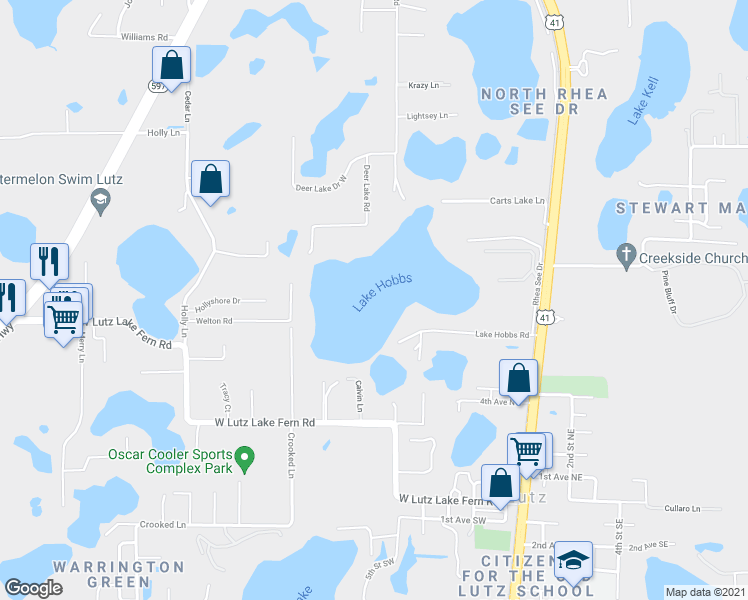map of restaurants, bars, coffee shops, grocery stores, and more near 19525 Deer Lake Road in Lutz