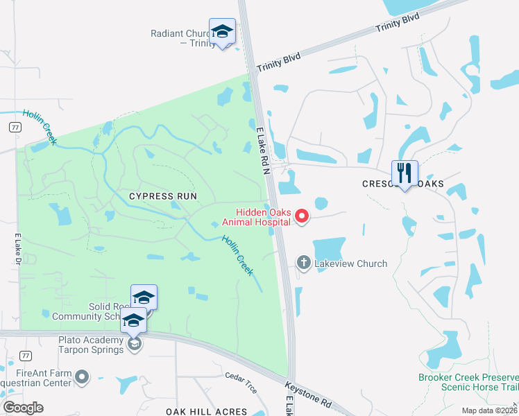 map of restaurants, bars, coffee shops, grocery stores, and more near 2950 Saint Andrews Boulevard in Tarpon Springs