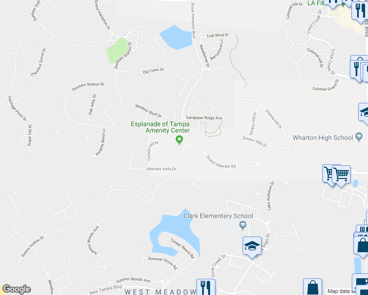 map of restaurants, bars, coffee shops, grocery stores, and more near 8407 Alberata Vista Drive in Tampa