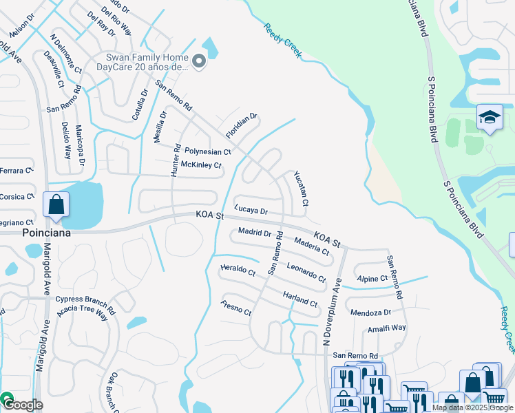 map of restaurants, bars, coffee shops, grocery stores, and more near 786 Lucaya Drive in Kissimmee