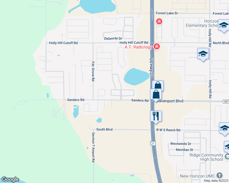 map of restaurants, bars, coffee shops, grocery stores, and more near 124 Jessamine Drive in Davenport