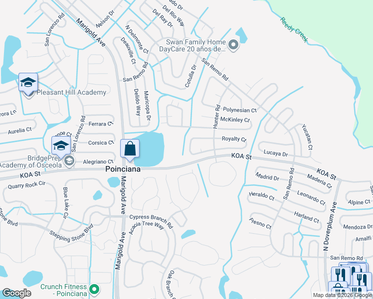 map of restaurants, bars, coffee shops, grocery stores, and more near 565 Imperial Place in Kissimmee