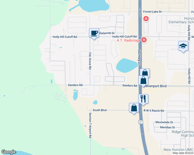 map of restaurants, bars, coffee shops, grocery stores, and more near 601 Chinna Berry Circle in Davenport