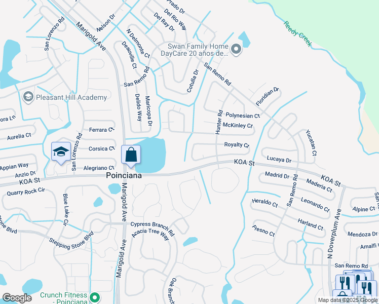 map of restaurants, bars, coffee shops, grocery stores, and more near 565 Imperial Place in Kissimmee