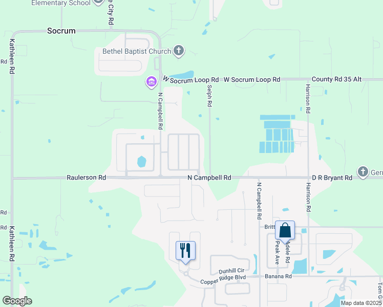 map of restaurants, bars, coffee shops, grocery stores, and more near 3038 Fort Socrum Village Boulevard in Lakeland