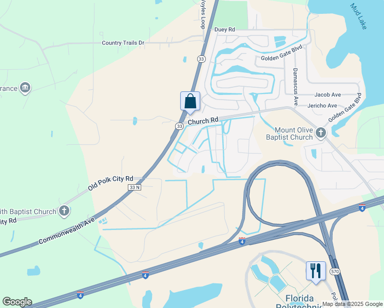 map of restaurants, bars, coffee shops, grocery stores, and more near 8741 Hinsdale Heights Drive in Polk City