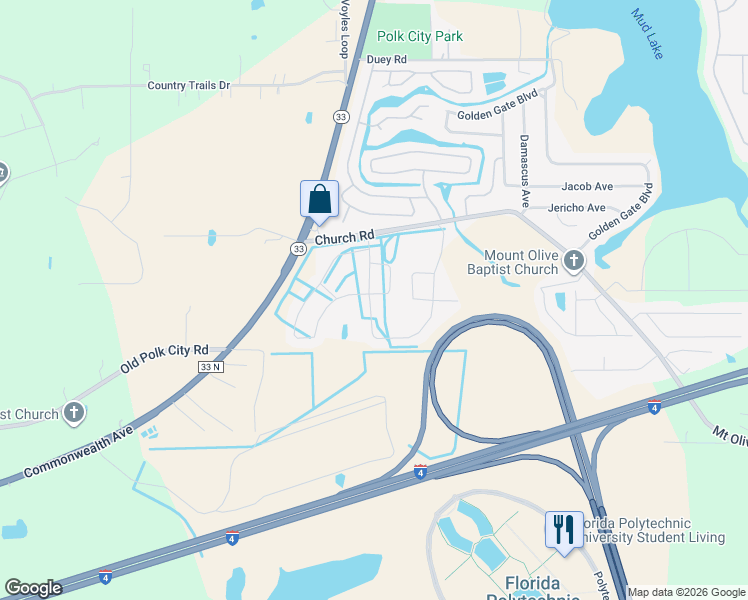 map of restaurants, bars, coffee shops, grocery stores, and more near 8589 Rindge Road in Polk City