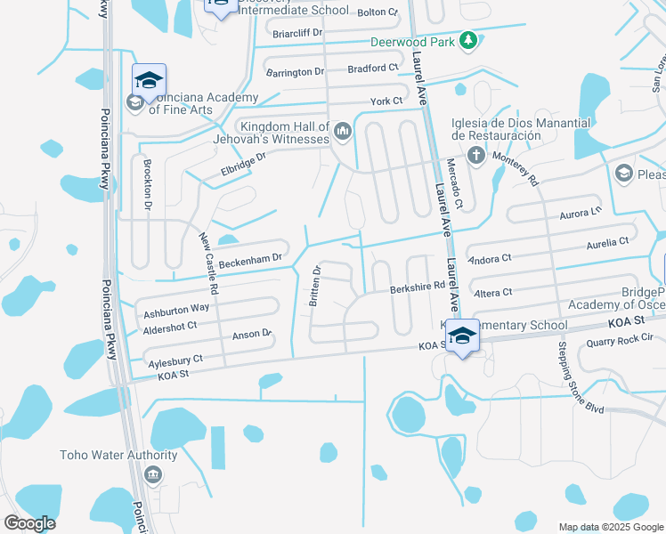map of restaurants, bars, coffee shops, grocery stores, and more near 482 Britten Drive in Kissimmee