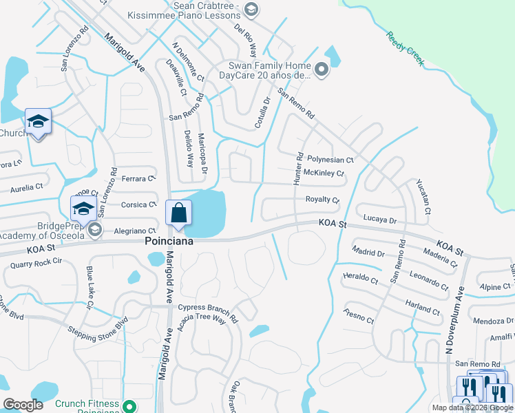 map of restaurants, bars, coffee shops, grocery stores, and more near 550 Imperial Place in Poinciana