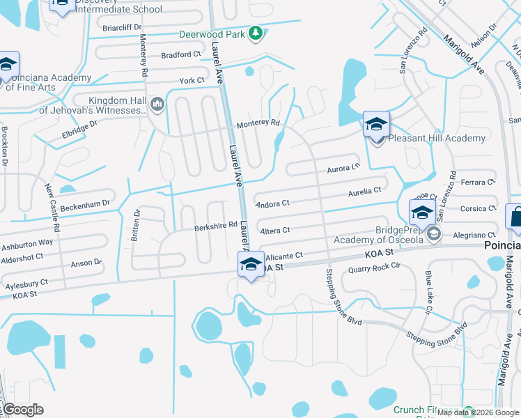 map of restaurants, bars, coffee shops, grocery stores, and more near 34 Andora Court in Kissimmee