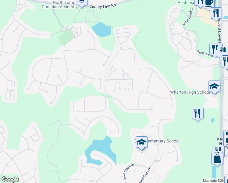 map of restaurants, bars, coffee shops, grocery stores, and more near 8515 Broken Willow Court in Tampa