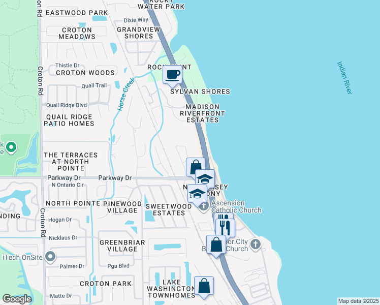 map of restaurants, bars, coffee shops, grocery stores, and more near 3135 Shady Dell Lane in Melbourne