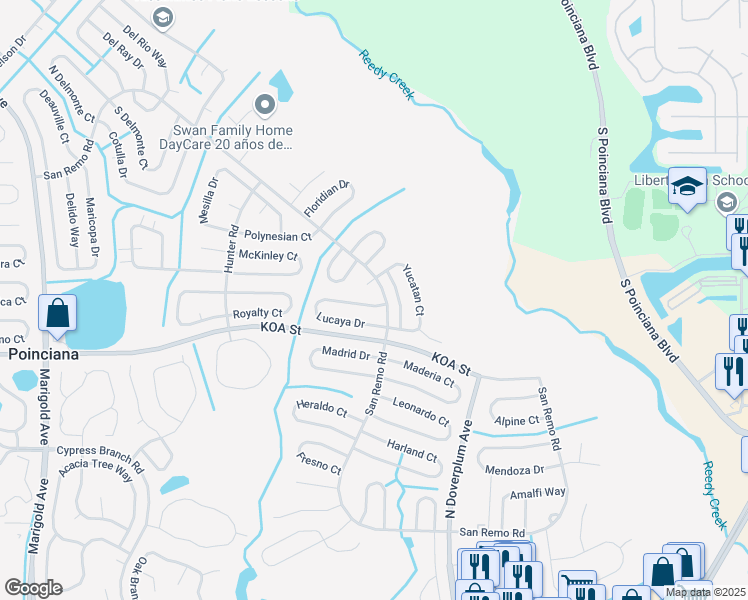 map of restaurants, bars, coffee shops, grocery stores, and more near 798 Lucaya Drive in Kissimmee