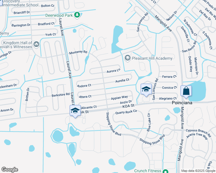 map of restaurants, bars, coffee shops, grocery stores, and more near 203 Aurelia Court in Kissimmee