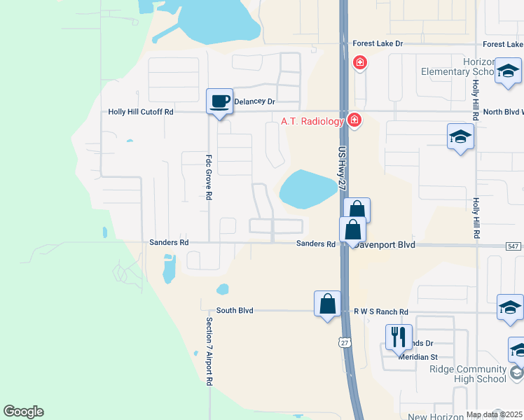 map of restaurants, bars, coffee shops, grocery stores, and more near 124 Jessamine Drive in Davenport