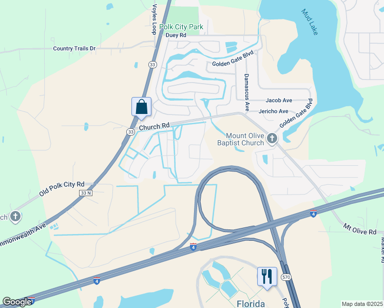 map of restaurants, bars, coffee shops, grocery stores, and more near 8839 Conway Road in Polk City