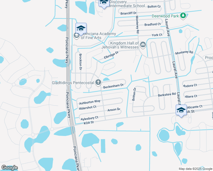 map of restaurants, bars, coffee shops, grocery stores, and more near 207 Beckenham Drive in Kissimmee